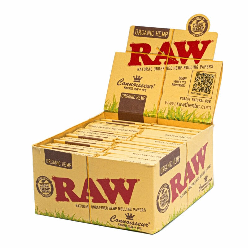 RAW Connoisseur Organic Hemp rolling papers + tips (24pcs/display) - 143